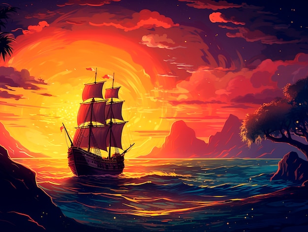 Photo gratuite vue du navire pirate fantastique