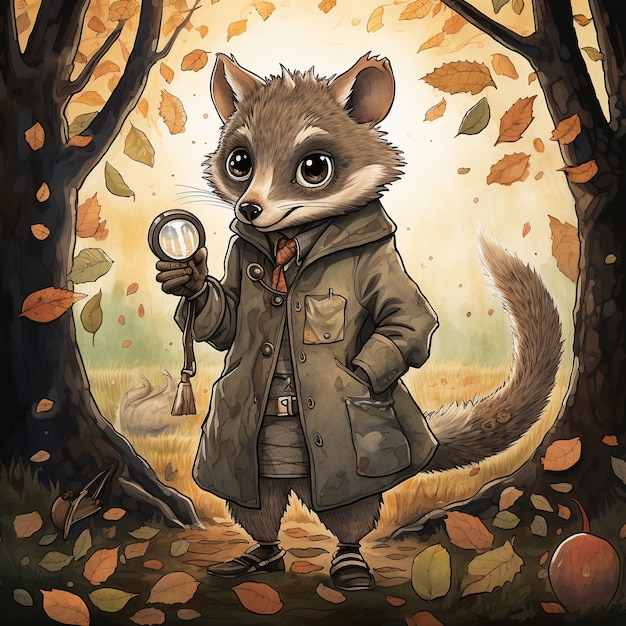 Vue du personnage de dessin animé possum en tant que détective