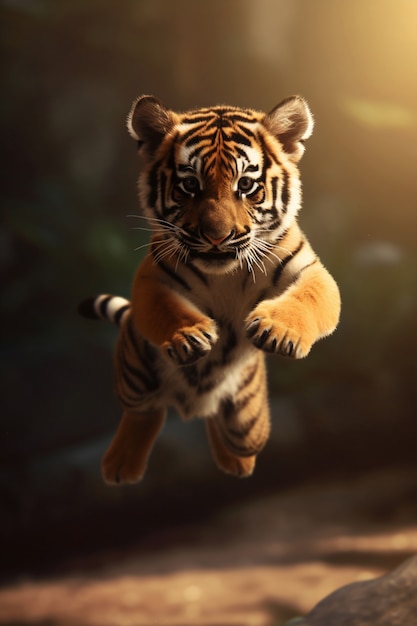 Photo gratuite vue du petit tigre à l'état sauvage