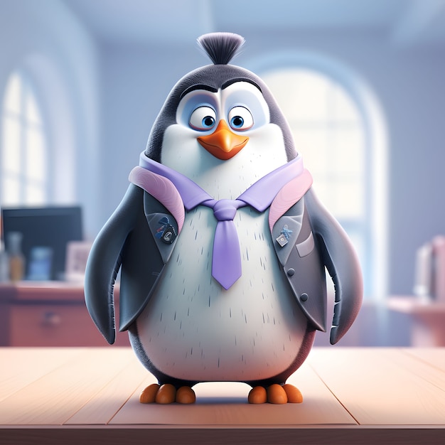 Vue du pingouin 3d animé par dessin animé