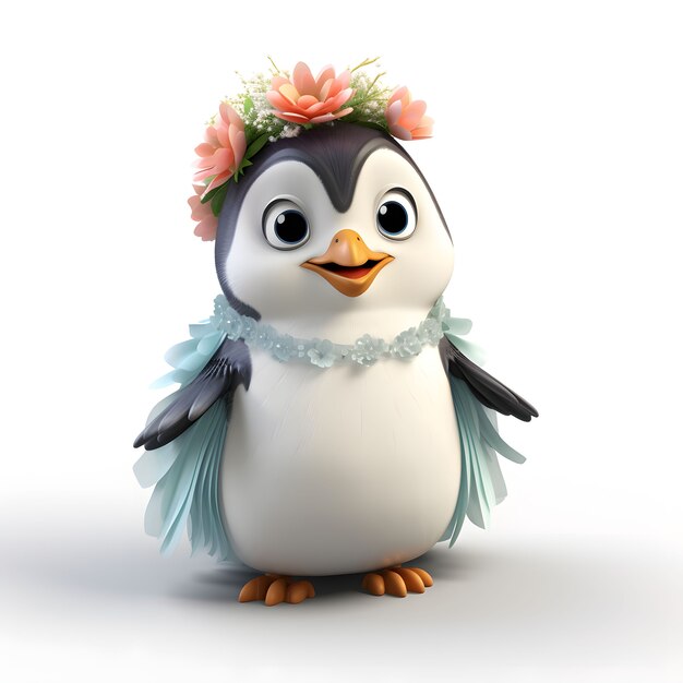 Vue du pingouin 3d animé par dessin animé