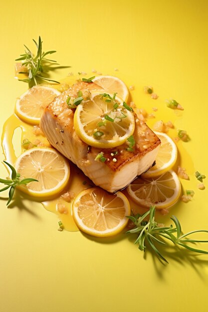 Vue du plat de poisson mahi-mahi avec des tranches de citron