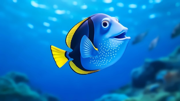 Photo gratuite vue du poisson de dessin animé 3d