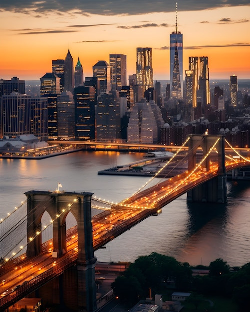 Photo gratuite vue du pont de brooklyn à new york