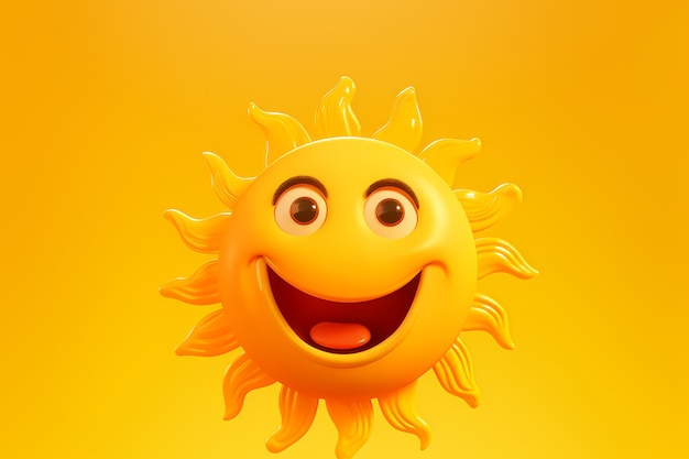 Photo gratuite vue du smiley 3d et du soleil heureux avec fond jaune