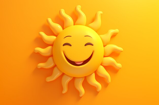 Vue du smiley 3d et du soleil heureux avec fond jaune