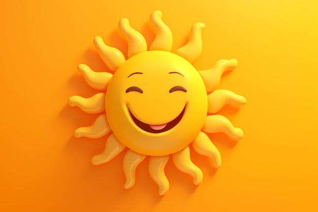 Vue du smiley 3d et du soleil heureux avec fond jaune