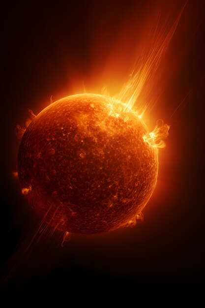 Vue du soleil brûlant en 3D