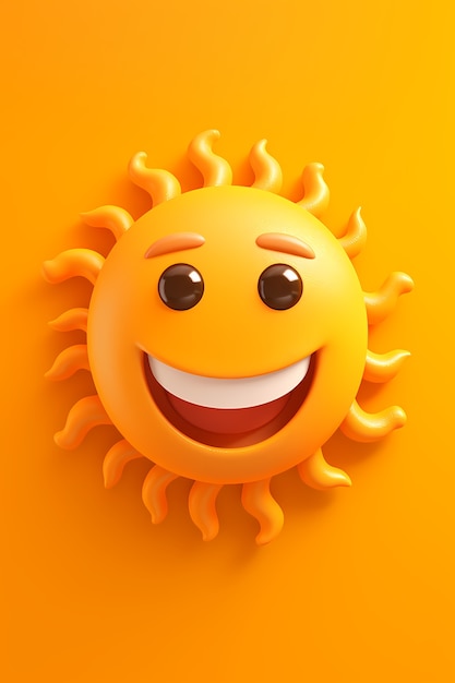 Photo gratuite vue du soleil souriant 3d avec un fond simple