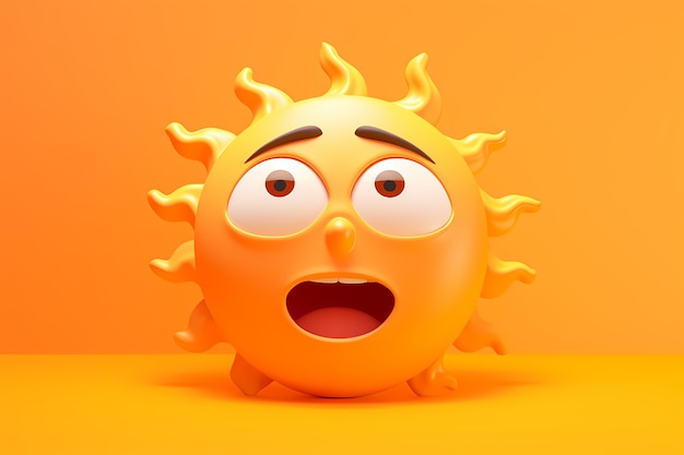 Photo gratuite vue du soleil surpris en 3d avec fond jaune