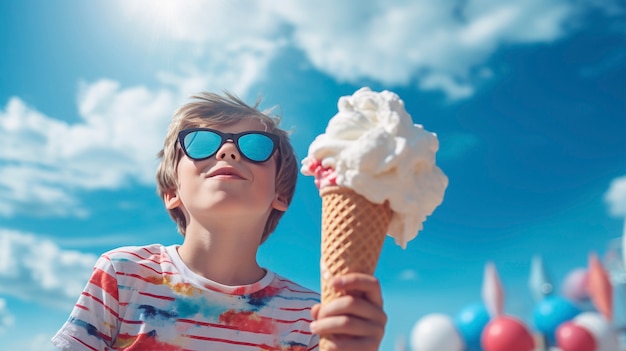 Photo gratuite vue d'un enfant avec de la crème glacée en été