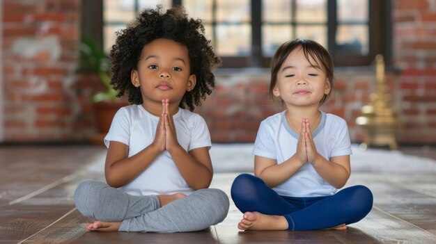 Vue des enfants pratiquant des activités de santé et de bien-être