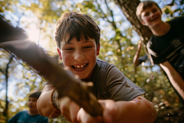 Vue des enfants pratiquant des activités de santé et de bien-être