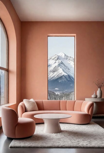 Vue de l'espace de conception intérieure avec la couleur de l'année meubles et décorations