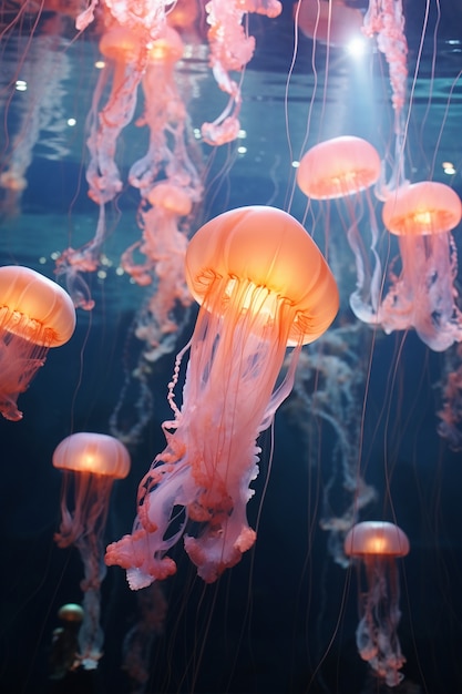 Photo gratuite vue de l'essaim majestueux de méduses dans l'océan