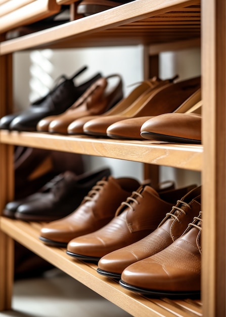 Vue d'une étagère à chaussures avec espace de rangement pour chaussures