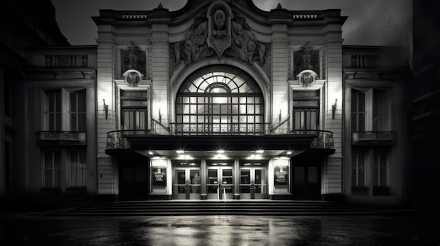Photo gratuite vue extérieure du bâtiment du théâtre en noir et blanc