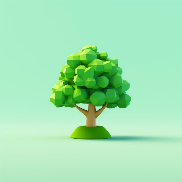 Photo gratuite vue de face d'un arbre 3d avec feuilles et tronc