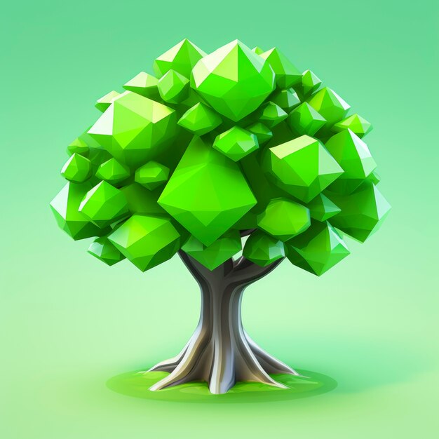 Vue de face d'un arbre 3D avec feuilles et tronc