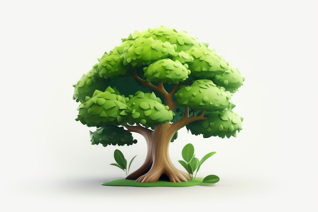 Vue de face d'un arbre 3D avec feuilles et tronc