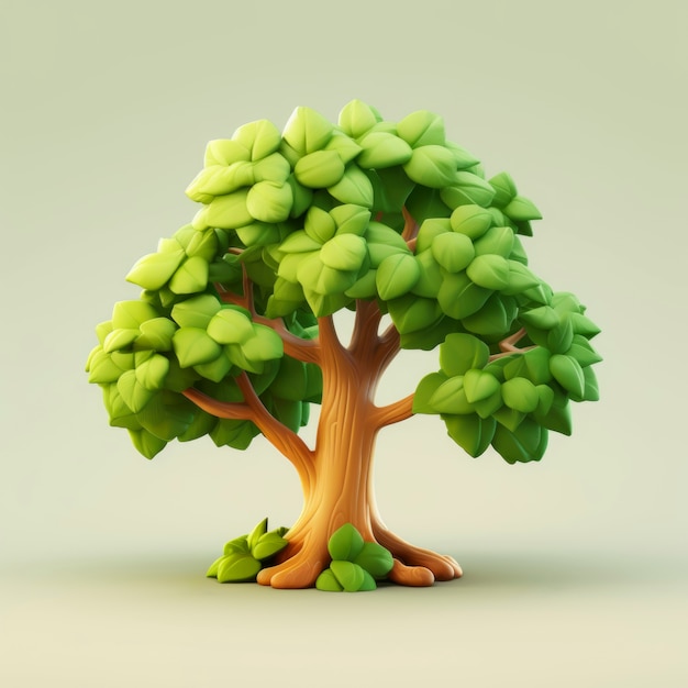Photo gratuite vue de face d'un arbre 3d avec feuilles et tronc