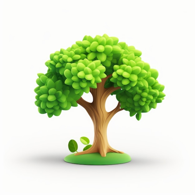 Vue de face d'un arbre 3D avec feuilles et tronc