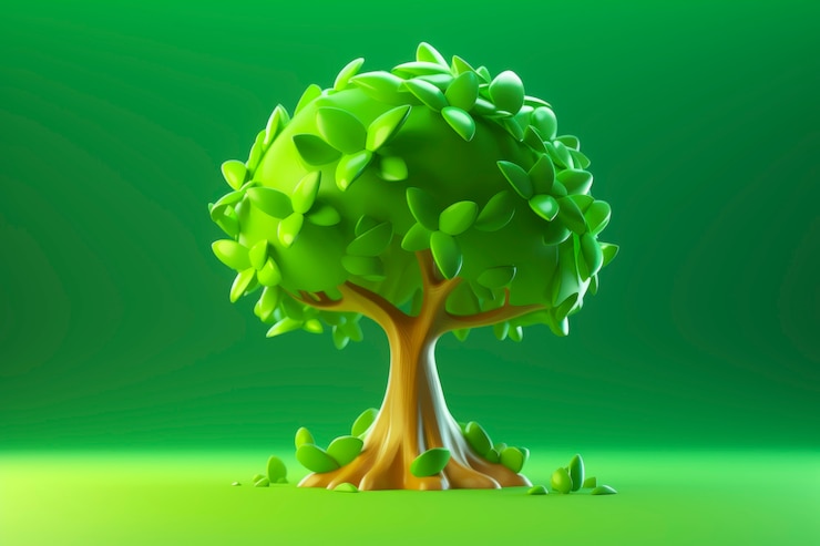 Photo gratuit vue de face d'un arbre 3d avec feuilles et tronc