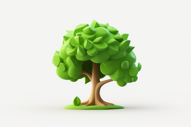 Vue de face d'un arbre 3D avec feuilles et tronc