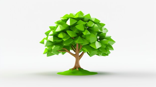 Vue de face d'un arbre 3D avec feuilles et tronc