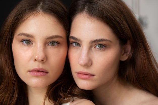 Vue de face de belles femmes posant ensemble