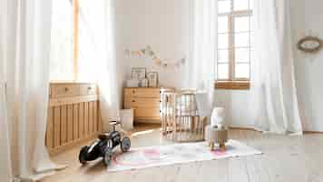 Photo gratuite vue de face de la chambre d'enfant avec un design intérieur rustique