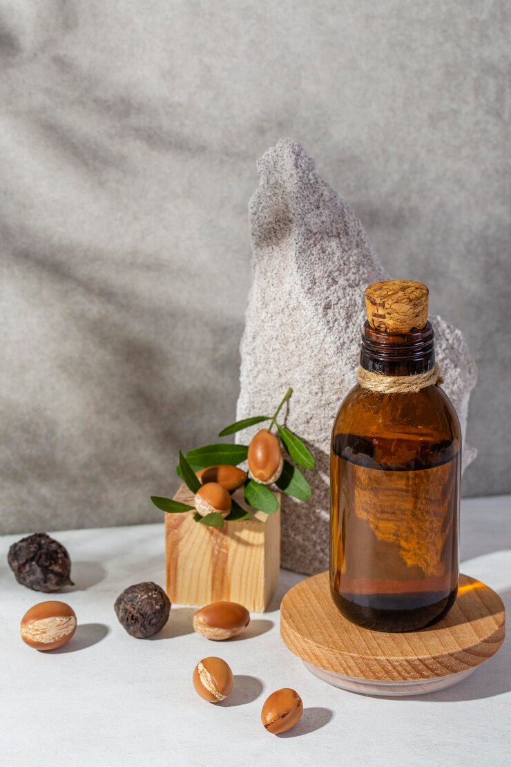 Photo gratuit vue de face de la composition du produit d'argan naturel