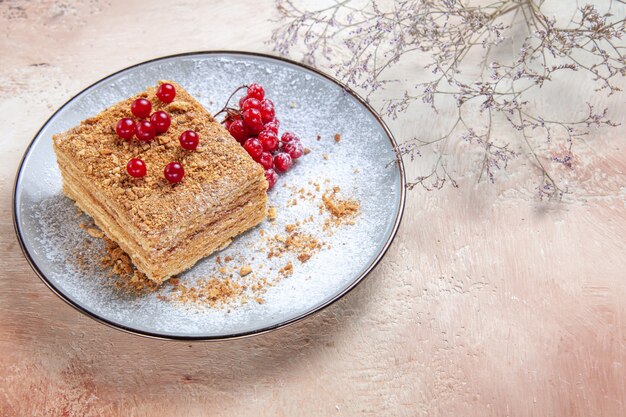 Vue de face délicieuse tranche de gâteau aux fruits rouges à la lumière