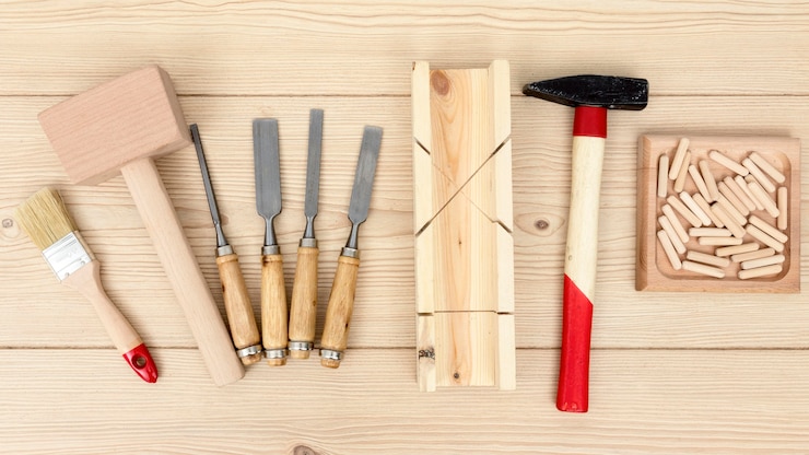 Photo gratuit vue de face divers outils de menuisier