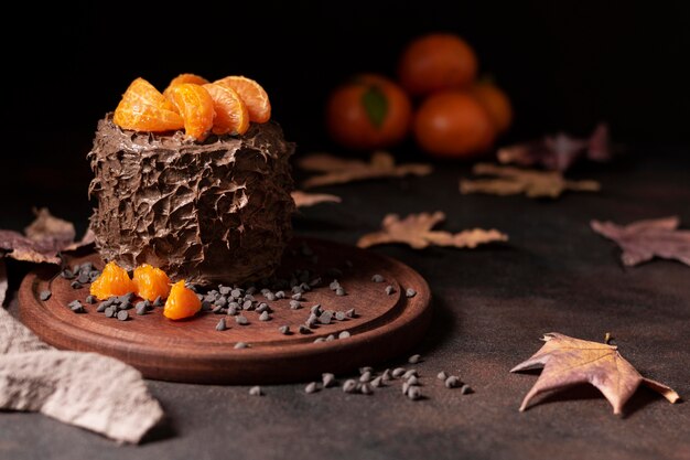 Vue de face du concept de délicieux gâteau au chocolat