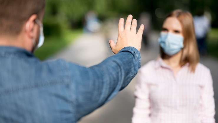 Photo gratuit vue de face du concept de distanciation sociale