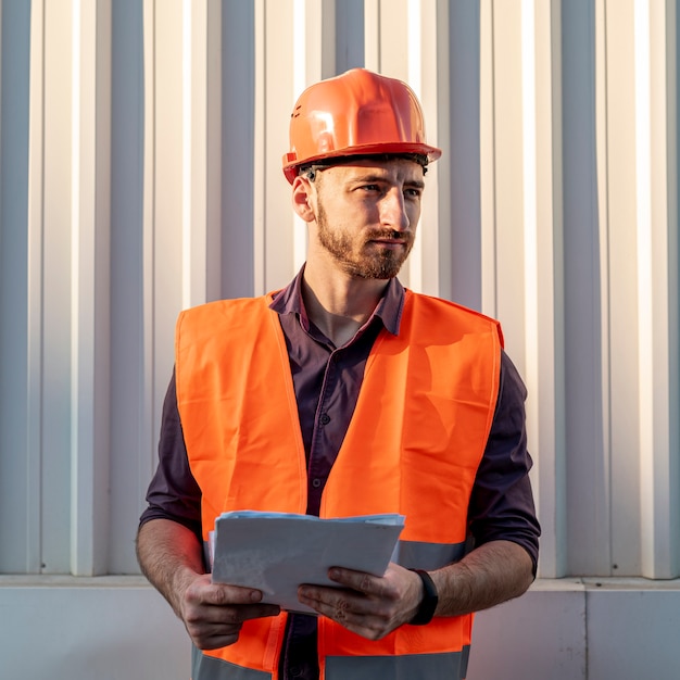 Photo gratuite vue de face du constructeur avec schéma