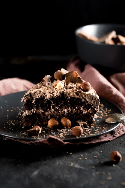 Vue de face du délicieux gâteau au chocolat