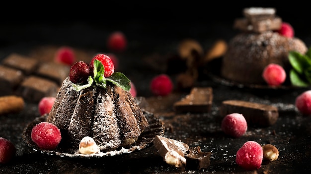 Vue de face du délicieux gâteau au chocolat