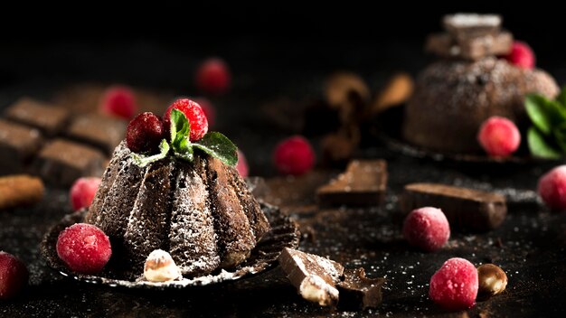 Vue de face du délicieux gâteau au chocolat