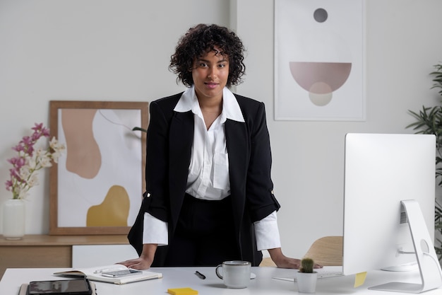 Photo gratuite vue de face femme d'affaires au bureau