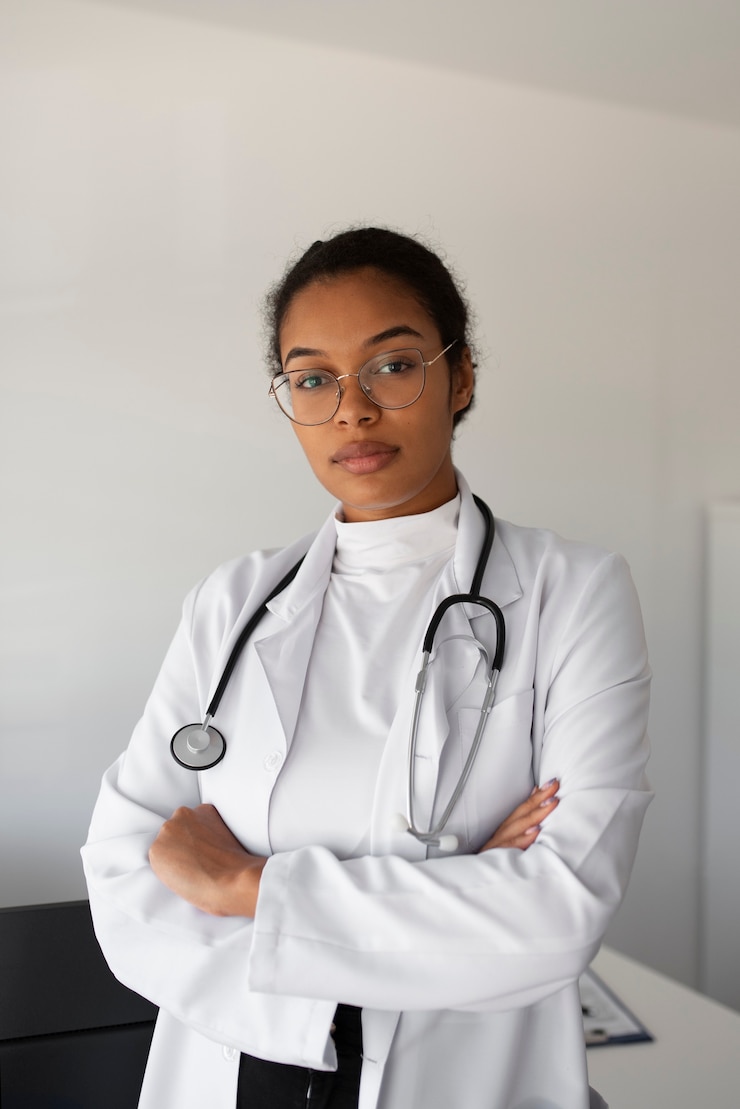 Photo gratuit vue de face femme médecin portant un stéthoscope