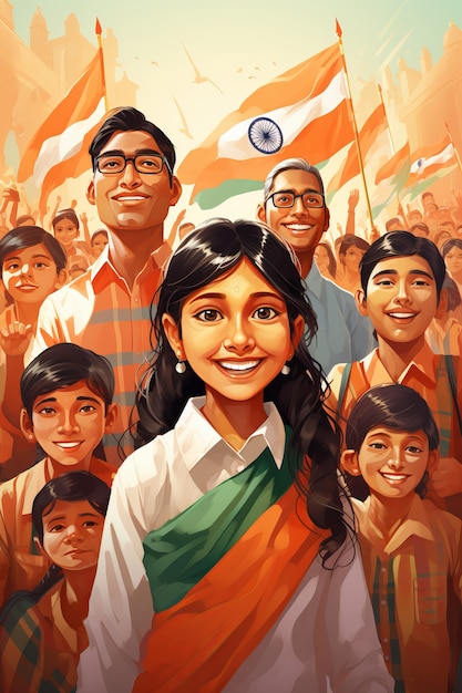Vue de face des gens célébrant la journée de la république indienne