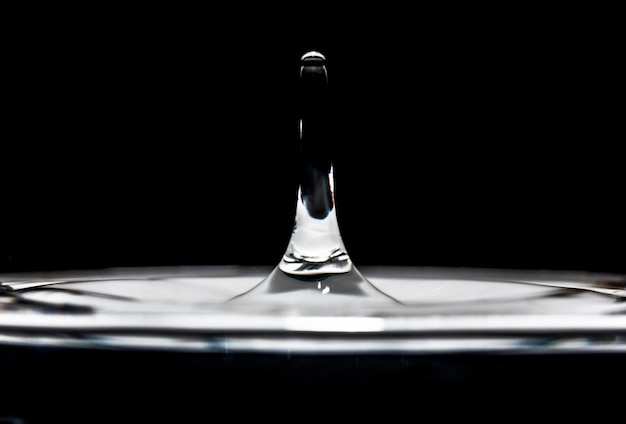 Vue de face, goutte d'eau transparente avec effet noir et blanc