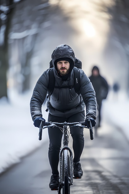 Photo gratuite vue de face homme faisant du vélo à l'extérieur