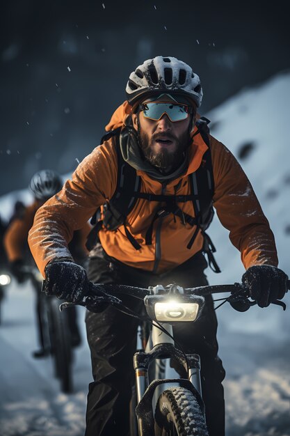 Vue de face homme faisant du vélo à l'extérieur