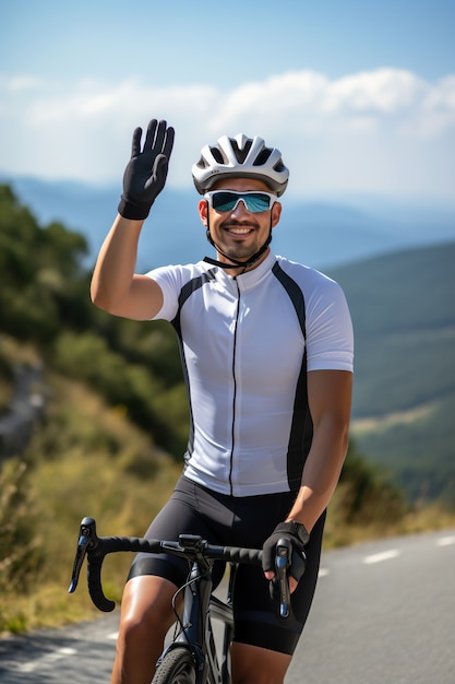 Photo gratuite vue de face homme faisant du vélo à l'extérieur