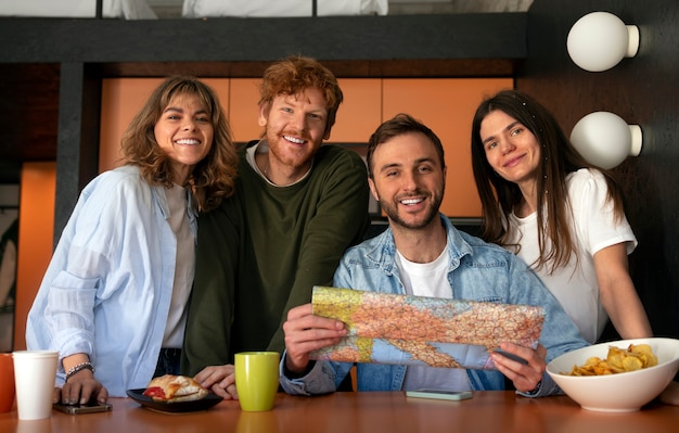 Vue de face des jeunes dans une auberge