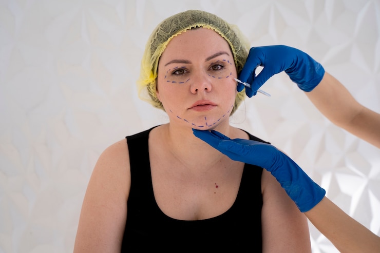 Photo gratuit vue de face mains donnant une injection à une jeune femme