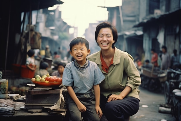 Vue de face mère et enfant à l'extérieur